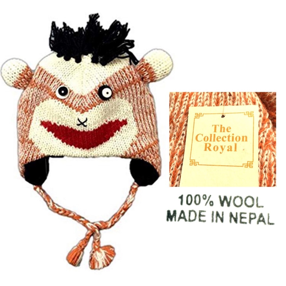 Handmade In Nepal 100% Wool Monkey Pilot Winter Cap Snow cap